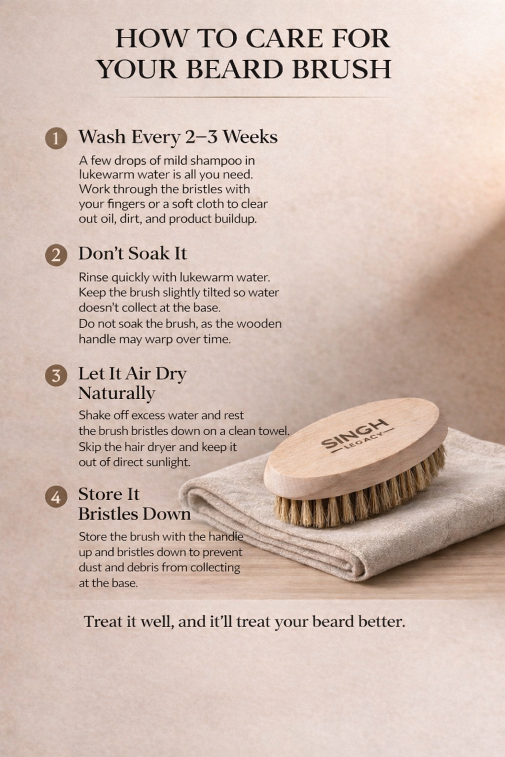 Singh Legacy Premium Beard Brush – how to care guide