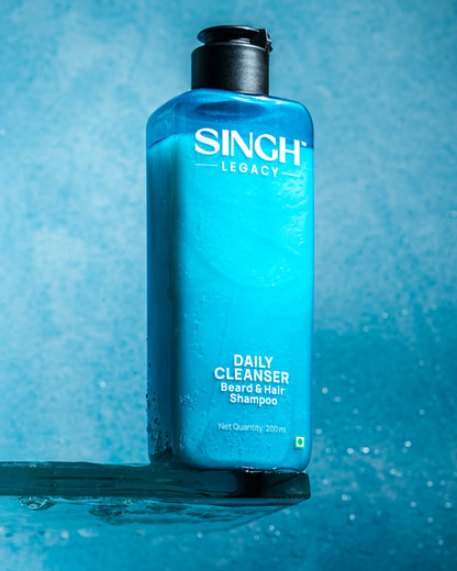 Singh Legacy Daily Cleanser Beard & Hair Shampoo – blue background