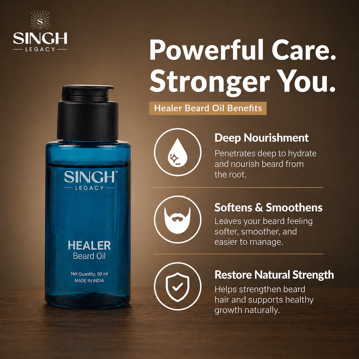 Singh Legacy Healer Beard Oil – Benefits infographic blue