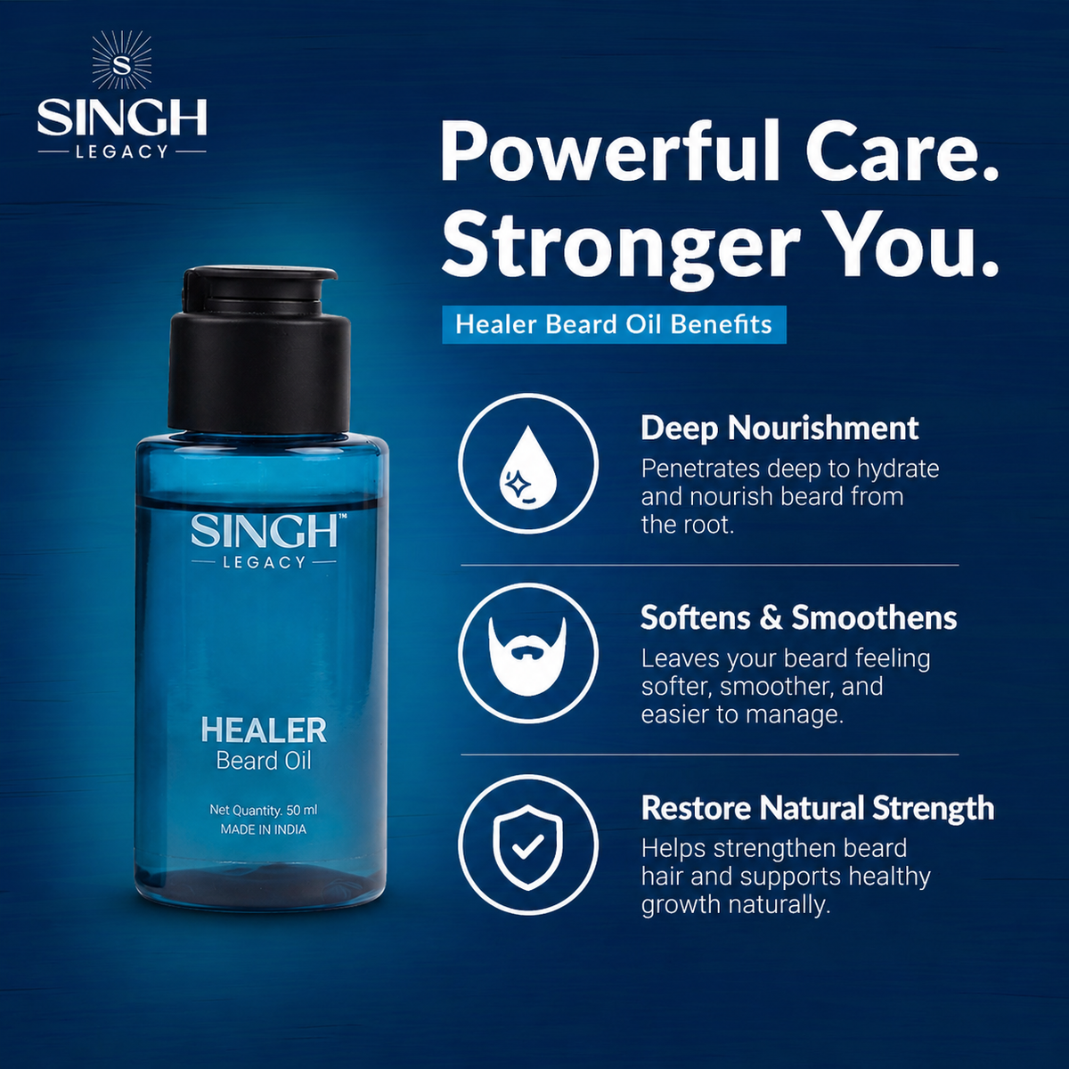 Singh Legacy Healer Beard Oil – Benefits infographic dark