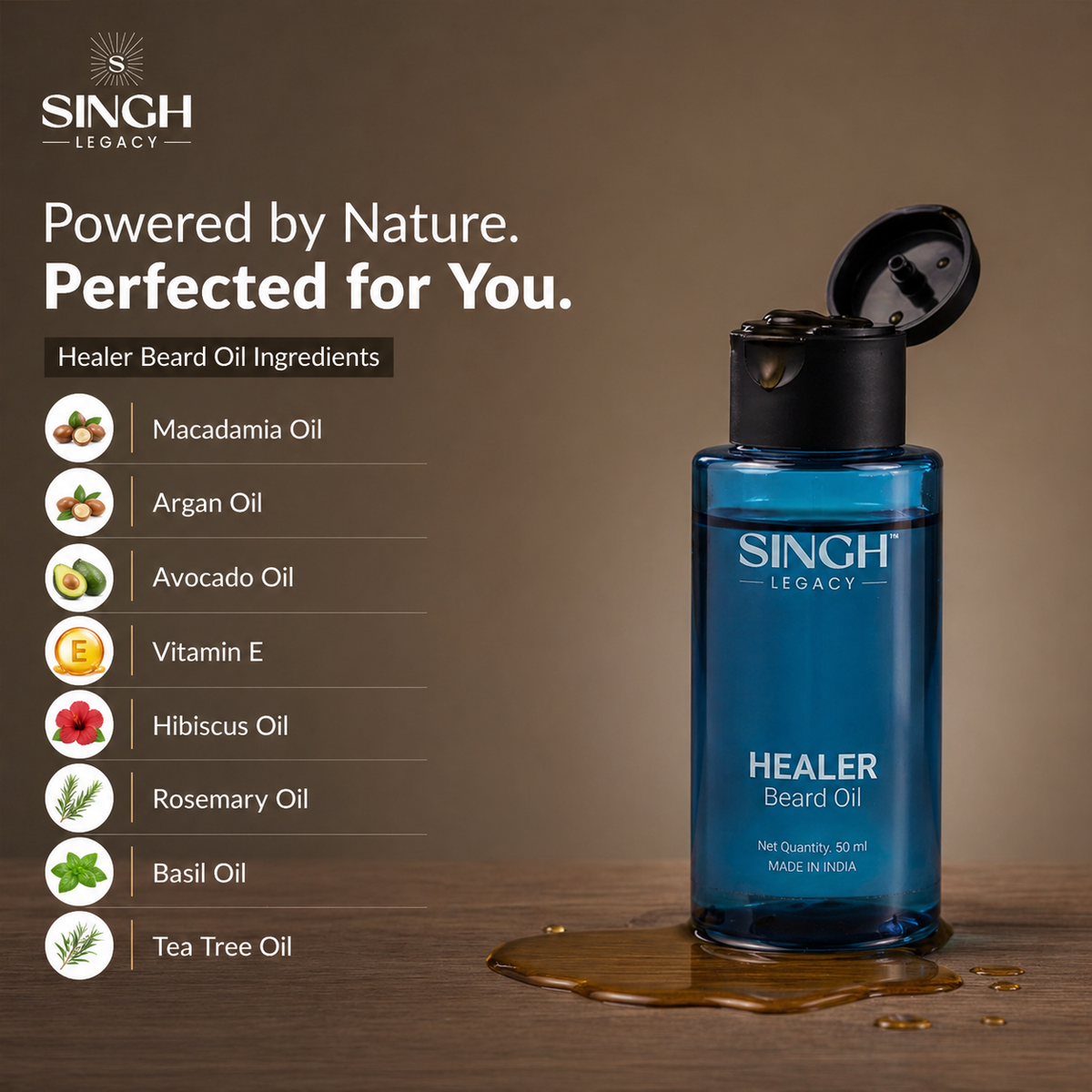Singh Legacy Healer Beard Oil – Ingredients dark background