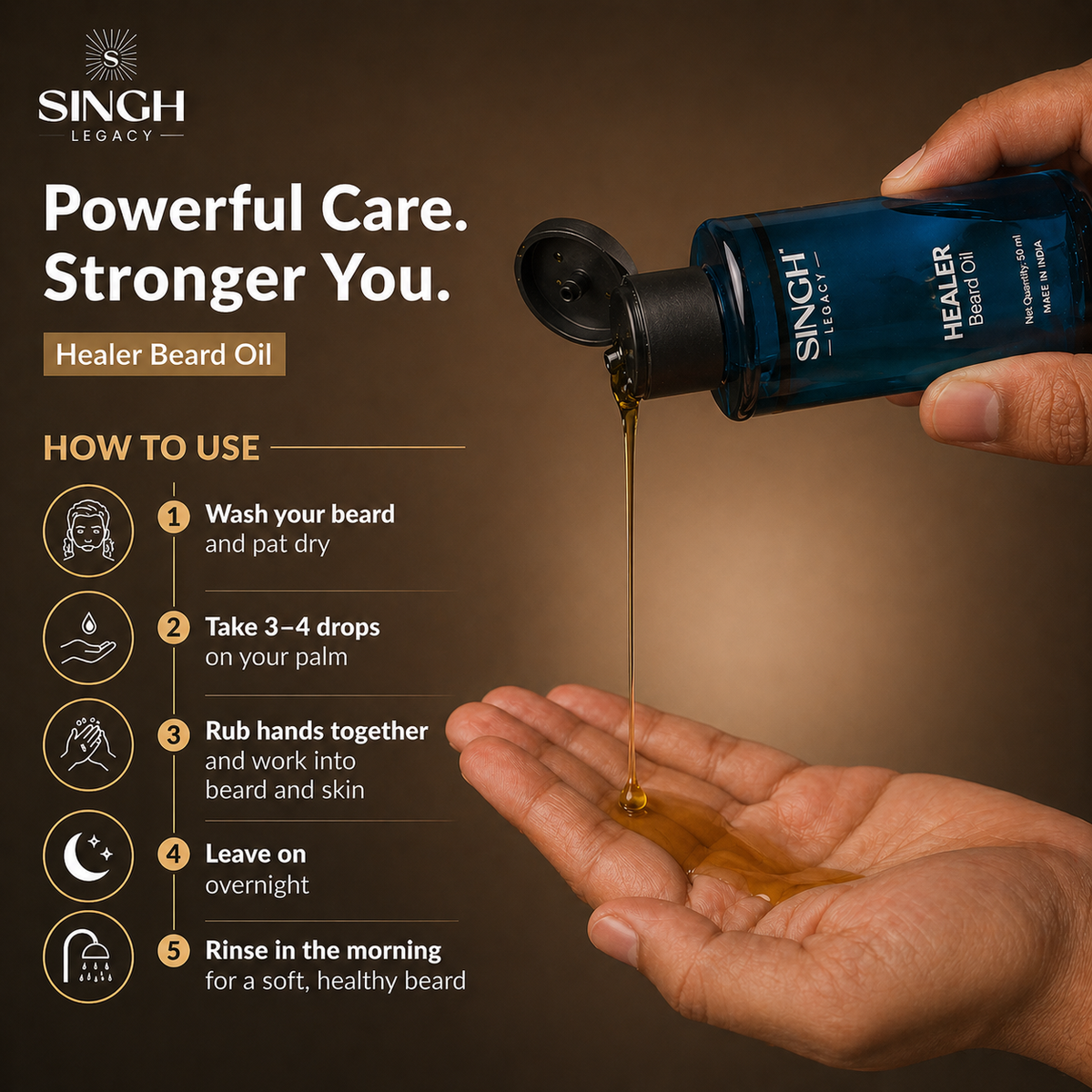 Singh Legacy Healer Beard Oil – How to use steps