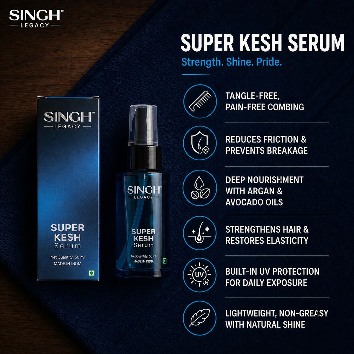 Singh Legacy Super Kesh Serum – Benefits infographic dark 1