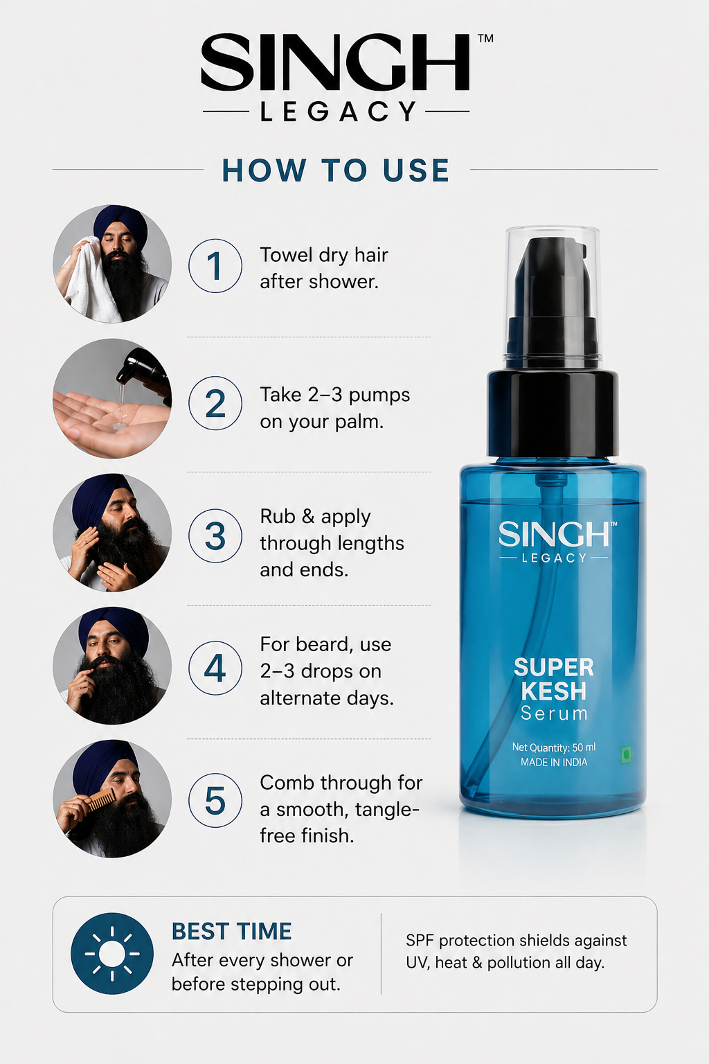 Singh Legacy Super Kesh Serum – How to use steps light