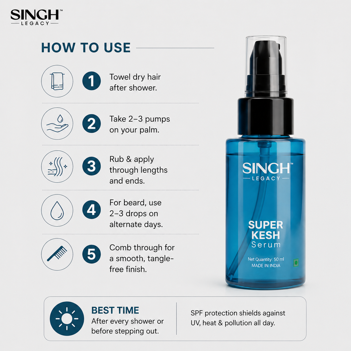 Singh Legacy Super Kesh Serum – How to use steps with model